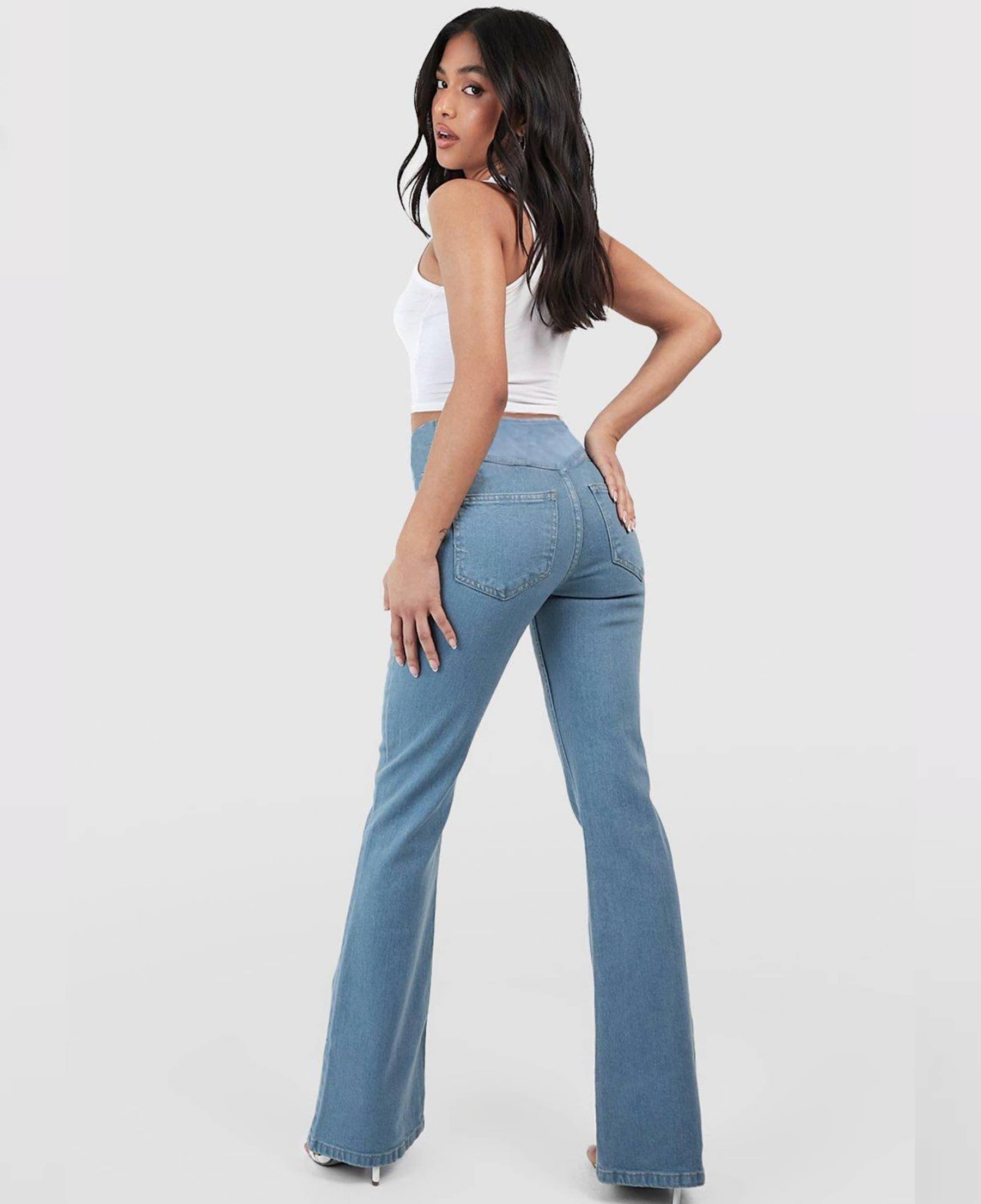 Calça Jeans de Cintura Alta Cruzada [CALÇA EFEITO BARRIGA CHAPADA]