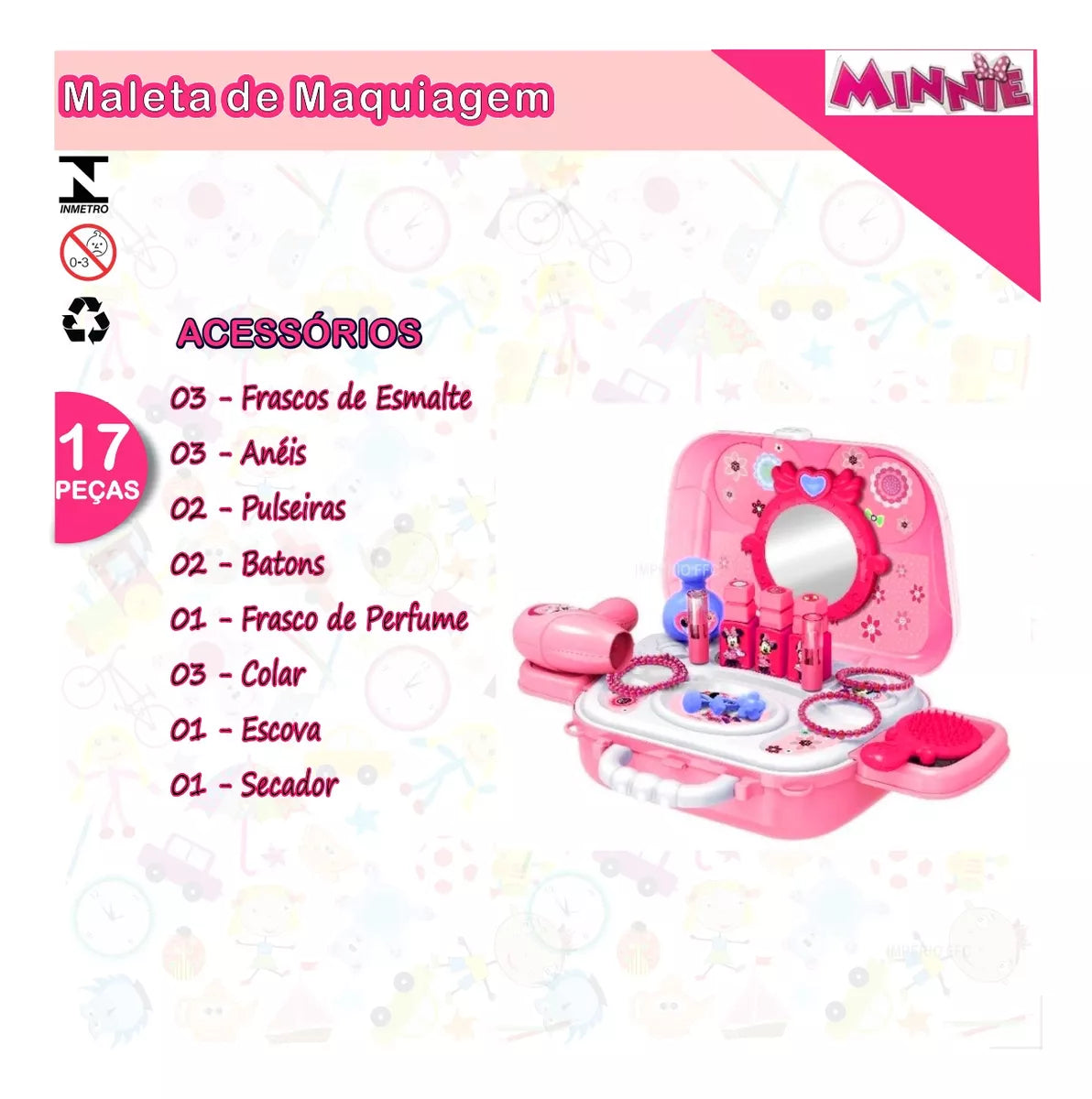 Maleta Luxo Make Kids® Boneca Minnie de Brinde