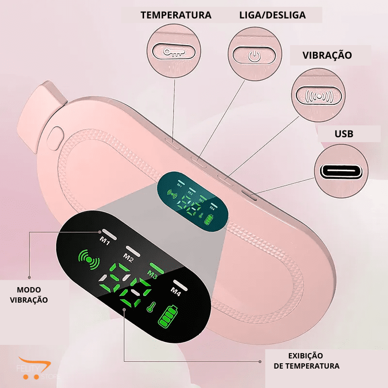 ALIVI CÓLICA- CINTA MASSAGEADORA TÉRMICA RECARREGÁVEL PARA ALÍVIO INTANTÂNEO DE CÓLICAS MENSTRUAIS