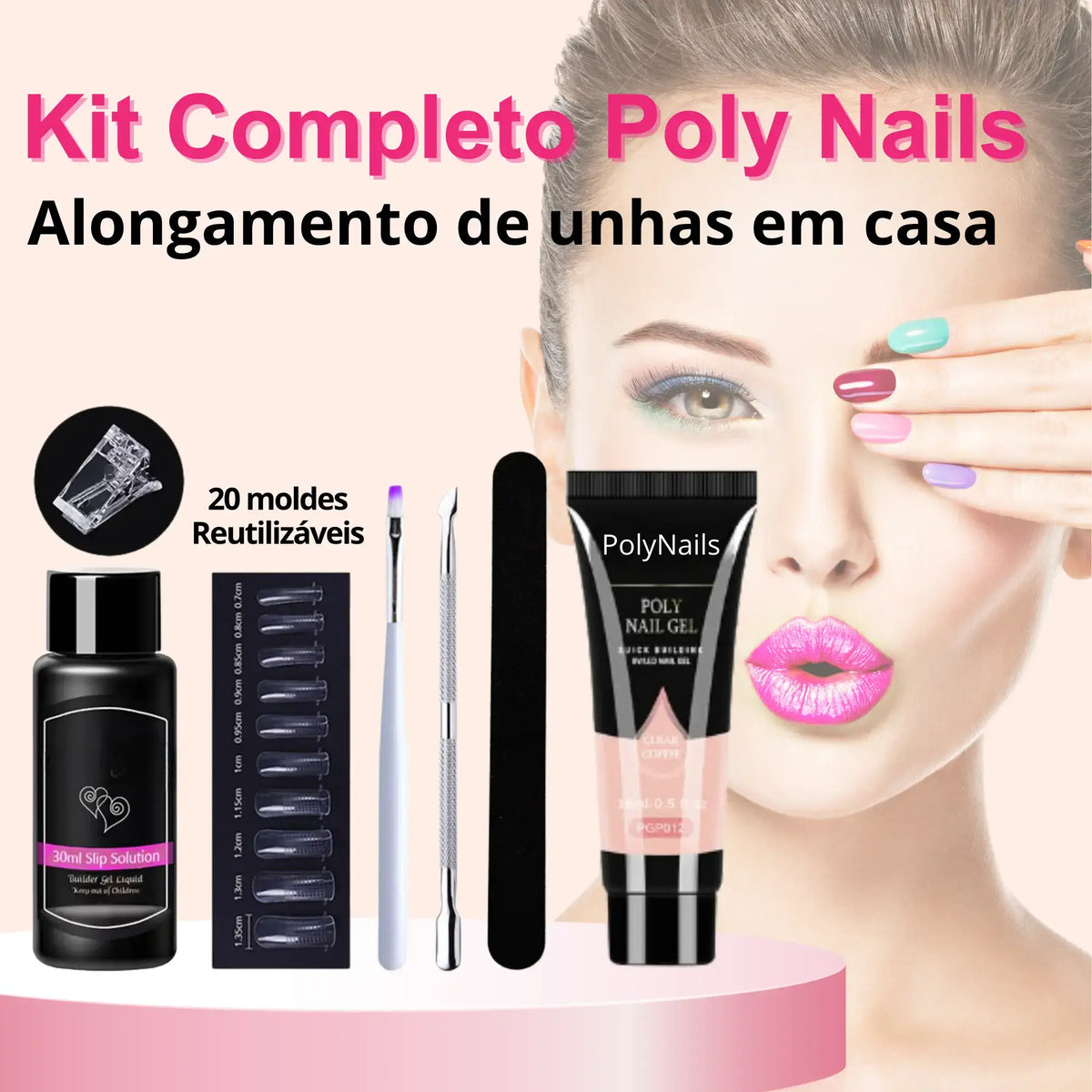 Kit Completo PolyNails- Alongamento de Unhas em Casa