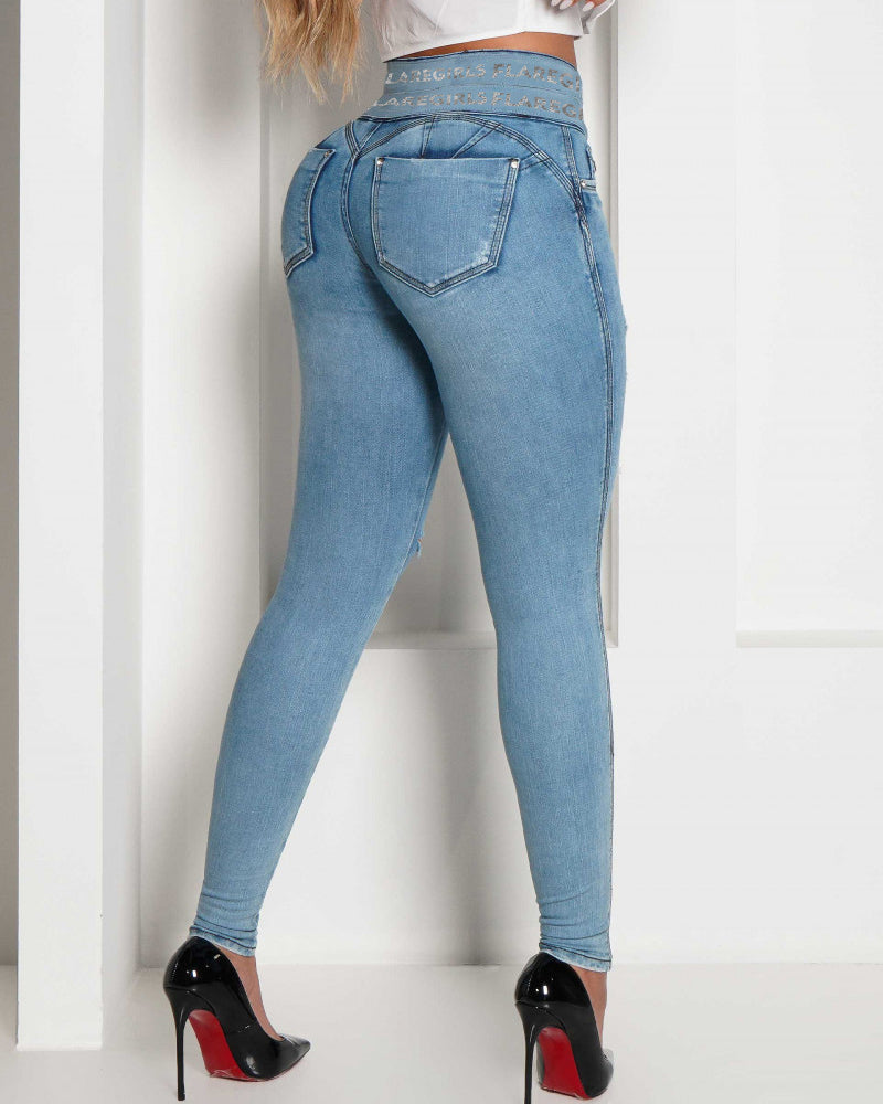 Calça Jeans Elegantes de Cintura Alta e Corte Justo